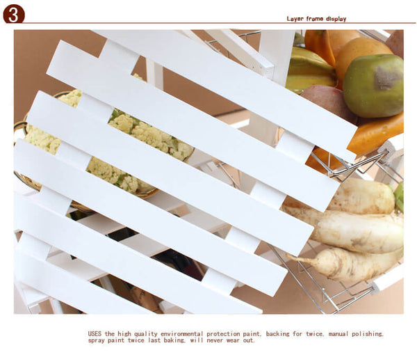 Kitchen & Dining Room Cart 2-Drawer 3-Basket 3-Shelf Storage Rack with Rolling Wheels White