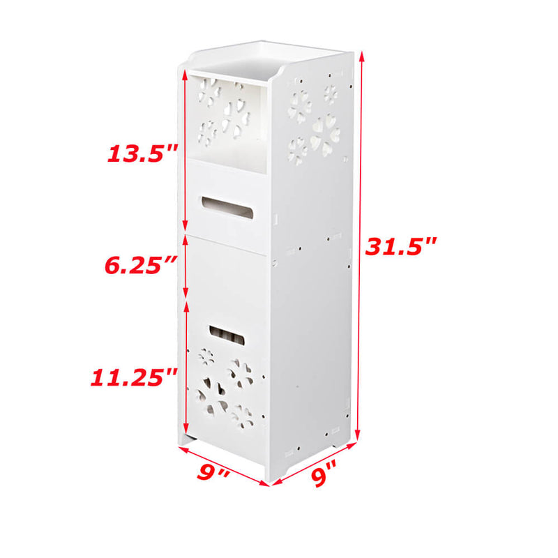 3-tier Bathroom Storage Cabinet with Garbage Can 10x10*31 inches White