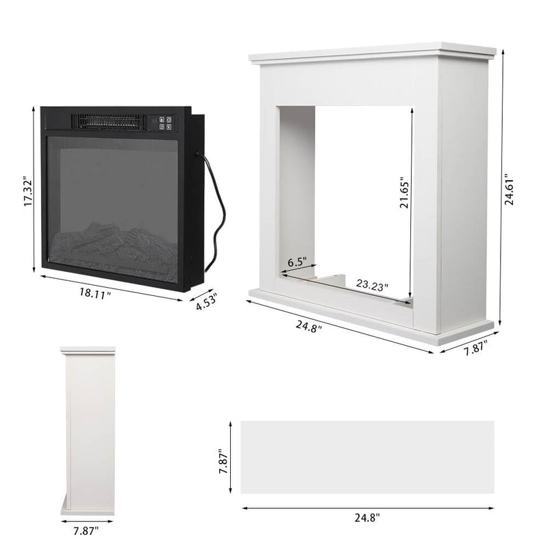 White Wood Cabinet Style 1400W Single Color Fake Wood Heating Wire With Small Remote Control Movement Black 18 Inches
