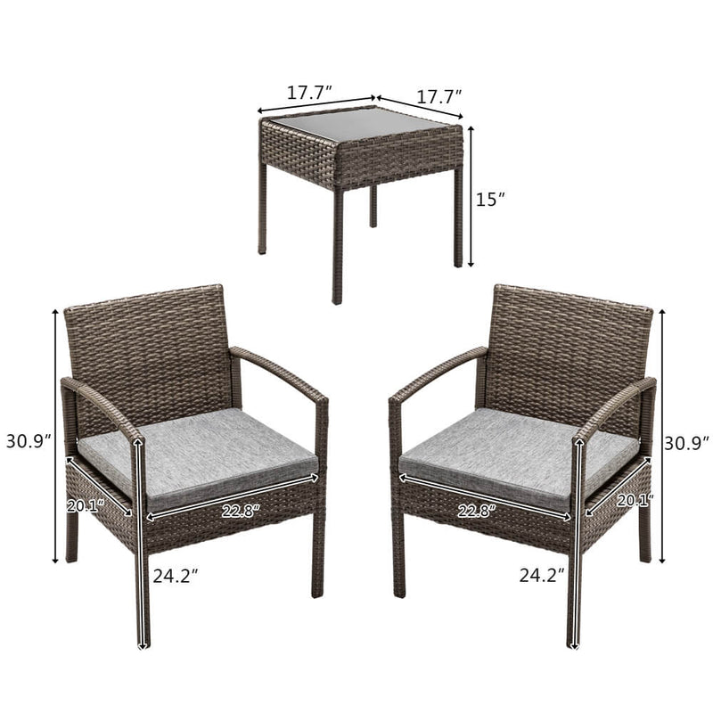 3 Pieces Patio Furniture Set Wicker Rattan Outdoor Patio Conversation Set