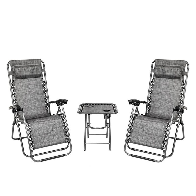 2 Pieces Zero Gravity Lounge Chair with Portable Cup Holder Table
