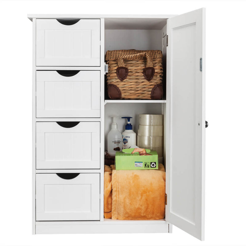 Single Door Bathroom Storage Cabinet with 4 Drawers White