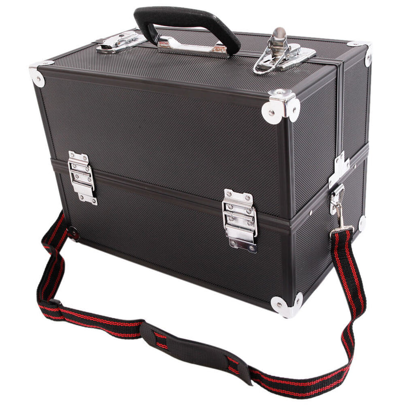 Aluminum Alloy Makeup Train Case Jewelry Box Organizer Black