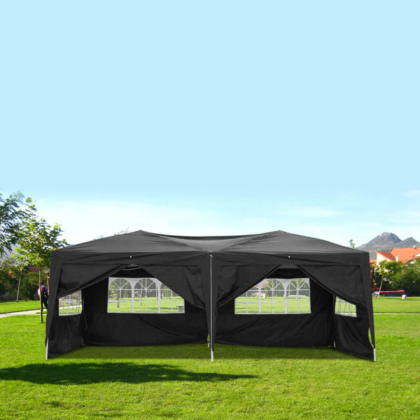 Homhum 10 x 20 ft Waterproof Folding Canopy Tent with Four Windows, Black