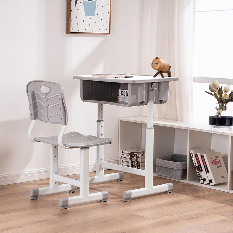 Lifting Children Multifunctional Study Desk and Chair Set with Storage Bin Gray