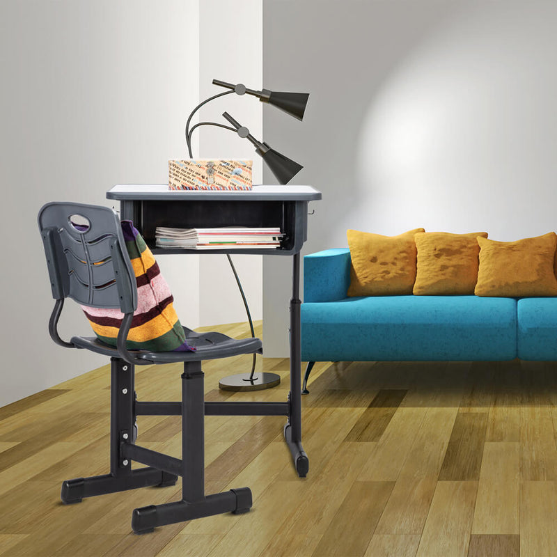 Lifting Children Multifunctional Study Desk and Chair Set with Storage Bin Blak