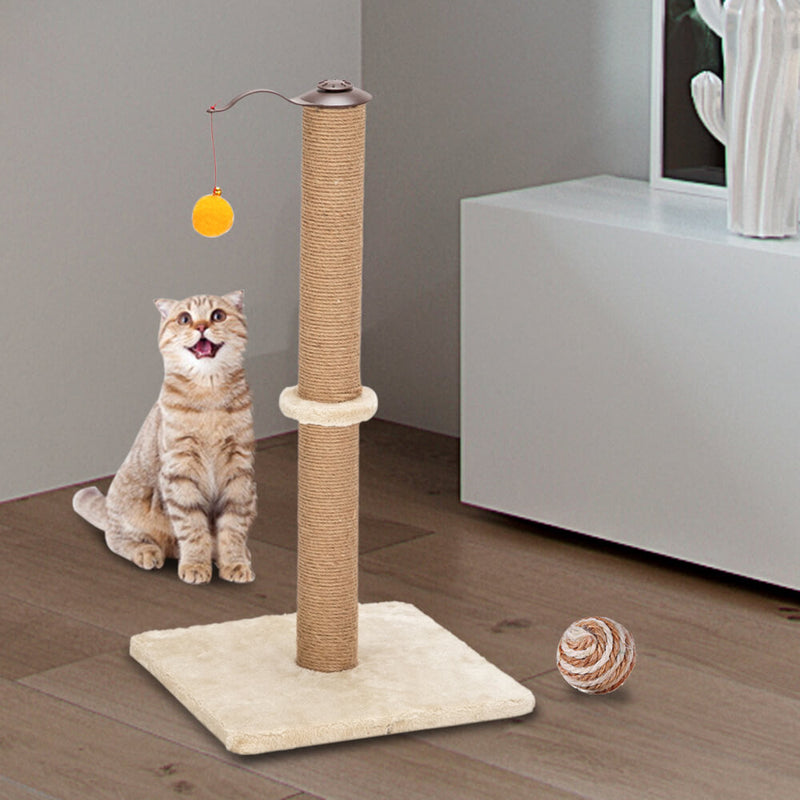 360° Rotatable Cat Climb Holder Tower Climbing Tower Beige with Two Toys 26 inches