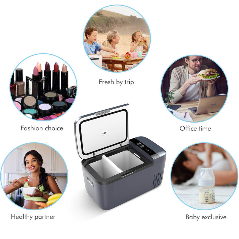 12V Dual Zone Portable Refrigerator Mini Fridge for Outdoor, Home Use, Grey