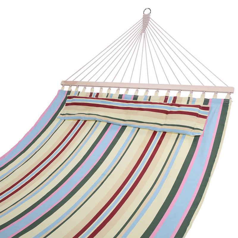 2 Person Double Hammock Bed with Wood Spreader Bar, Portable Patio Swing Hammocks (Beige)