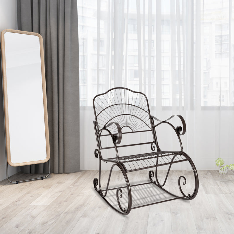 Patio Rocking Chair Leisure Chair, Sun Shape Garden Iron Art Paint Rocking Chair