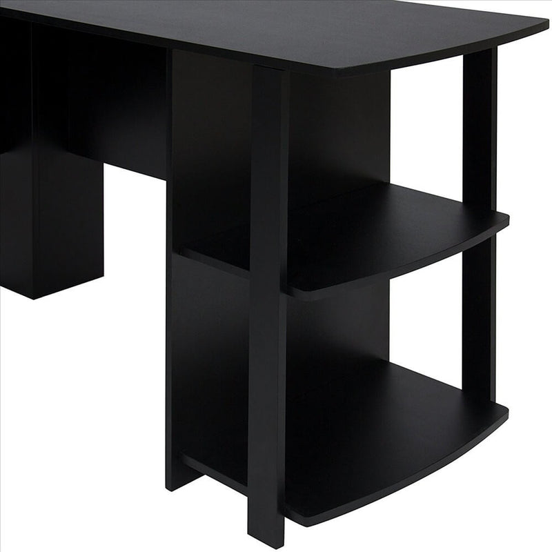 L-Shaped Computer Desk with Two-layer Bookshelves Black