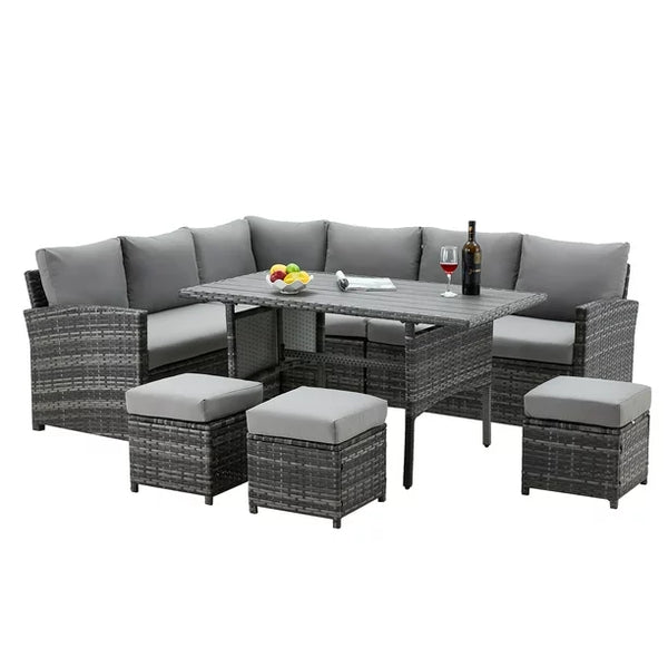 7-Piece Rattan Wicker Sectional Sofa Couch in Gray