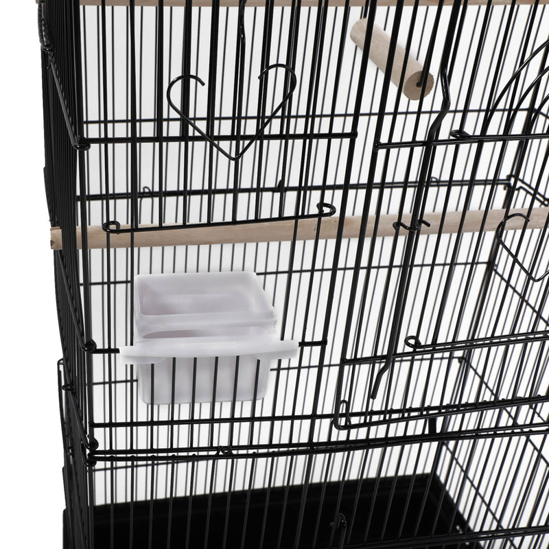 Bird Parrot Cage Cage with Wood Perches & Food Cups Black 37"