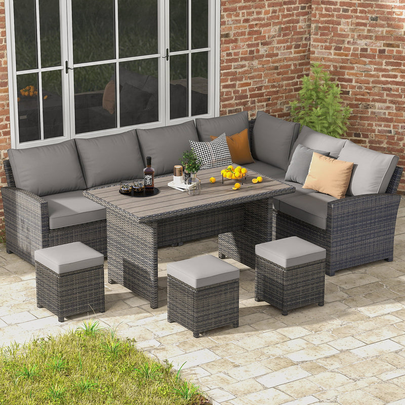 7-Piece Rattan Wicker Sectional Sofa Couch in Gray