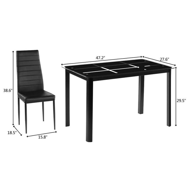 Rectangle Tempered Glass Dining Table with Nine Block Box Pattern Black