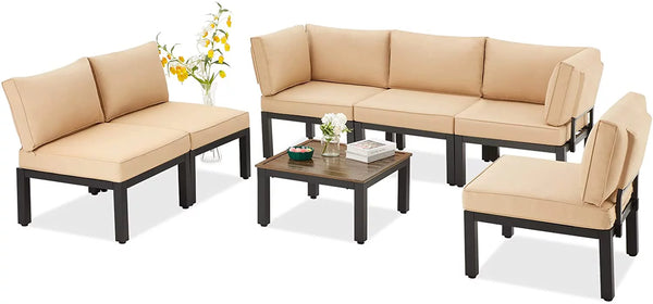 7 Pieces Outdoor Conversation Set Beige