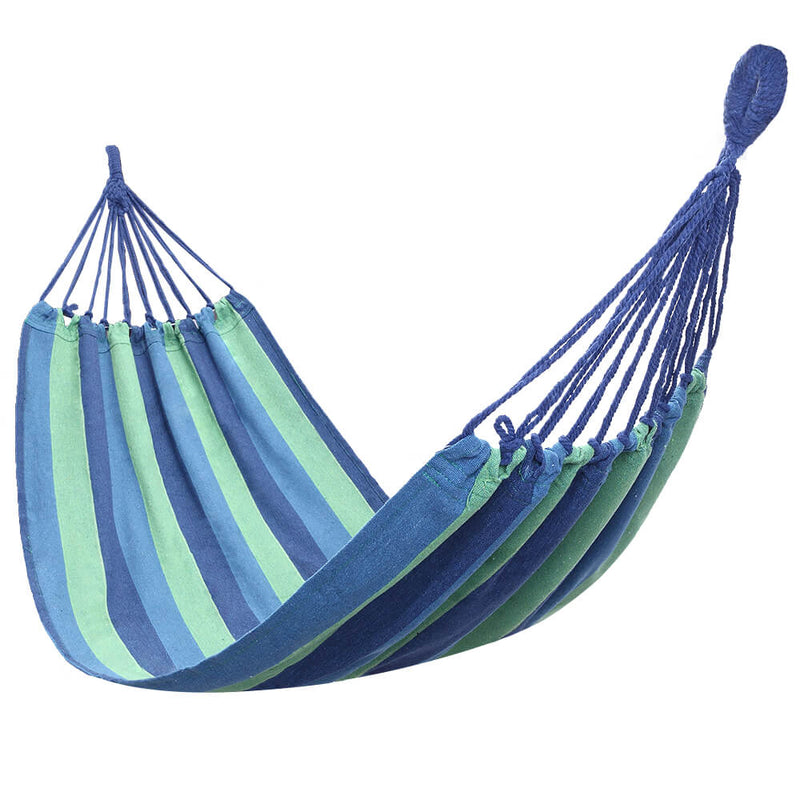 Hammock Swing Canvas Cotton Hammock with Carrying Bag, Outdoor Indoor Blue Stripe Hammock