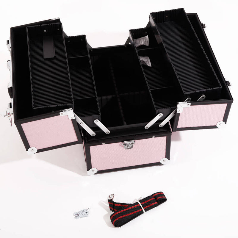 Aluminum Alloy Makeup Train Case Jewelry Box Organizer Pink