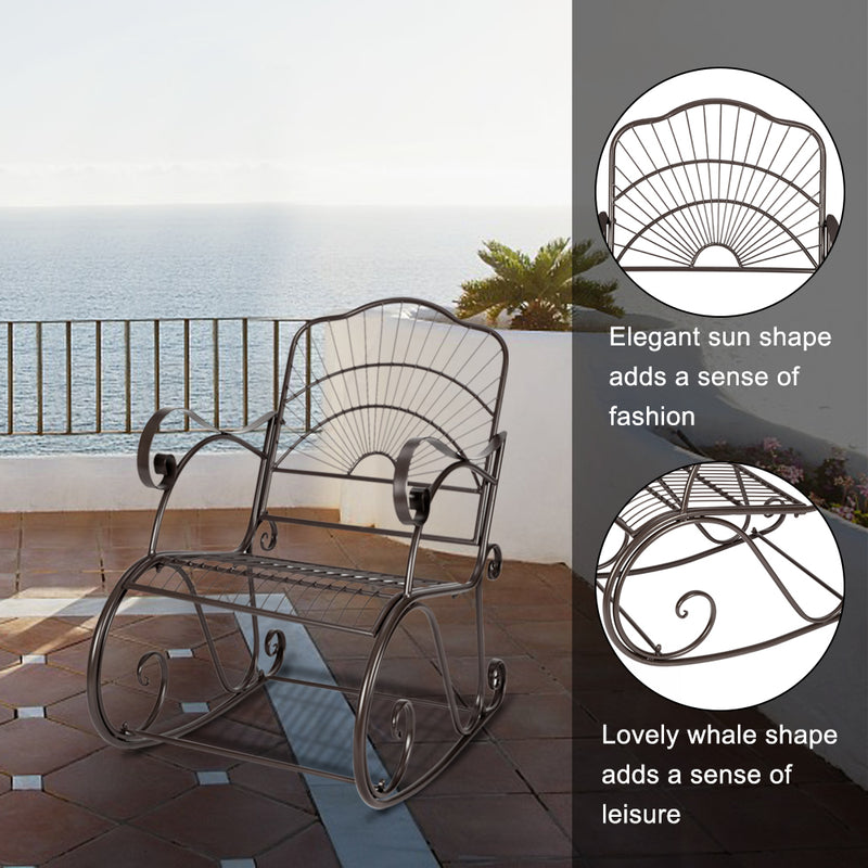 Patio Rocking Chair Leisure Chair, Sun Shape Garden Iron Art Paint Rocking Chair