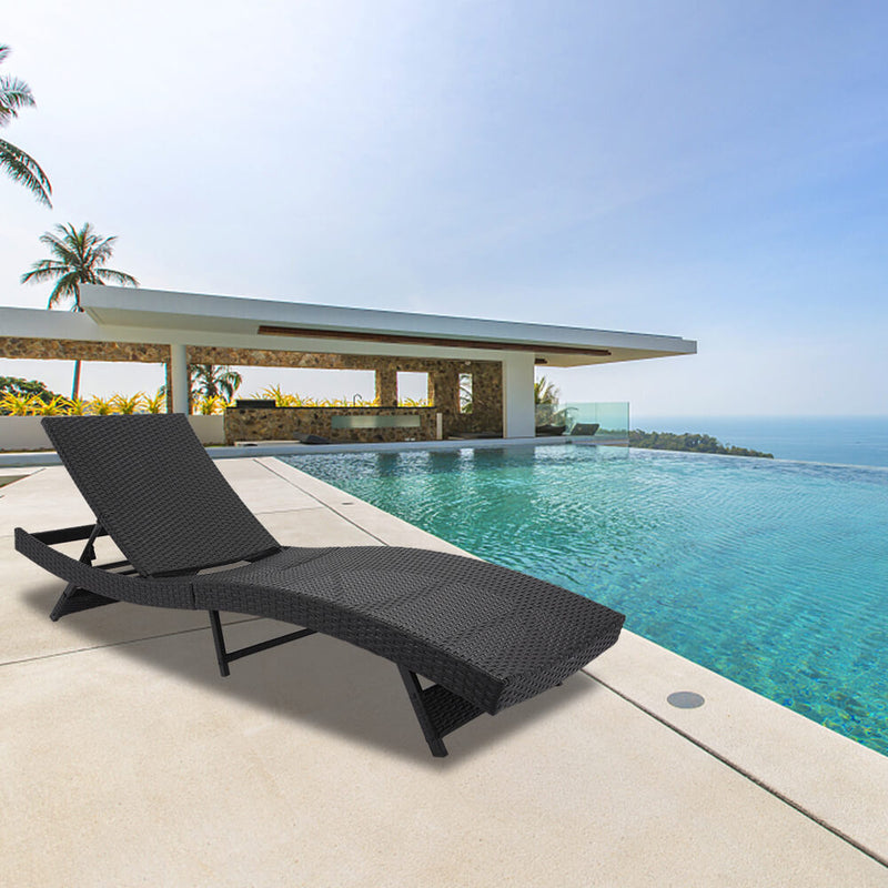 Patio Chaise Lounge Chairs, Beach Recliner Chairs Poolside Chaise, Patio Furniture Wicker Couch Bed with Cushion, Black