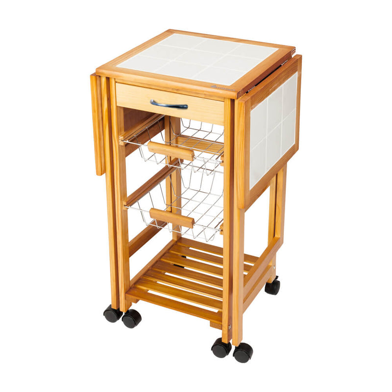 Portable Rolling Drop Leaf Kitchen Storage Trolley Cart Island Sapele Color