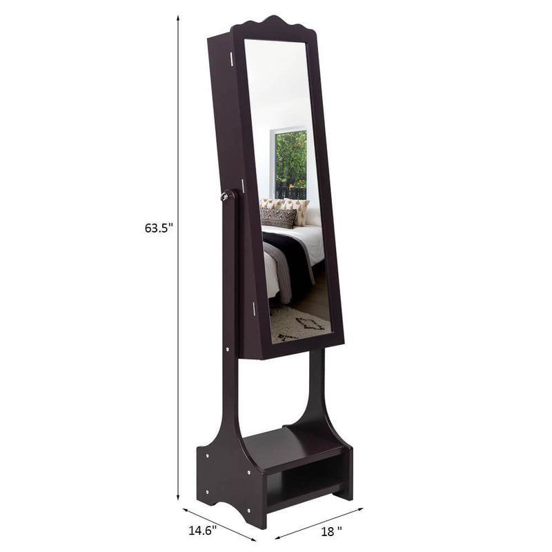 3-Layer Shelf With Inner Mirror Jewelry Storage Cabinet Brown