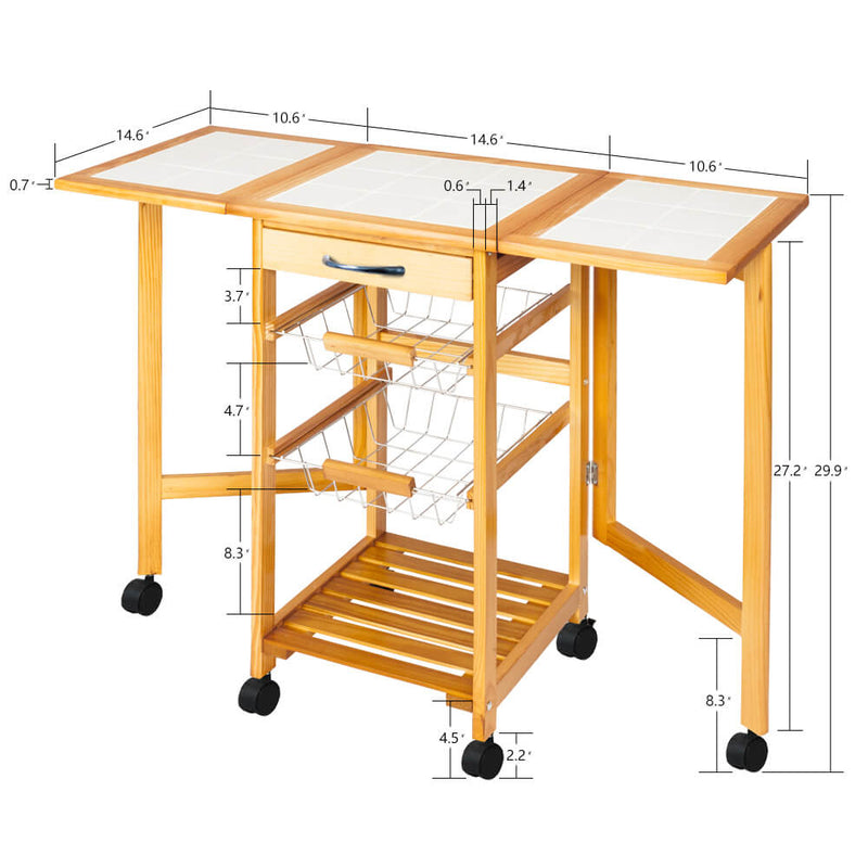 Portable Rolling Drop Leaf Kitchen Storage Trolley Cart Island Sapele Color