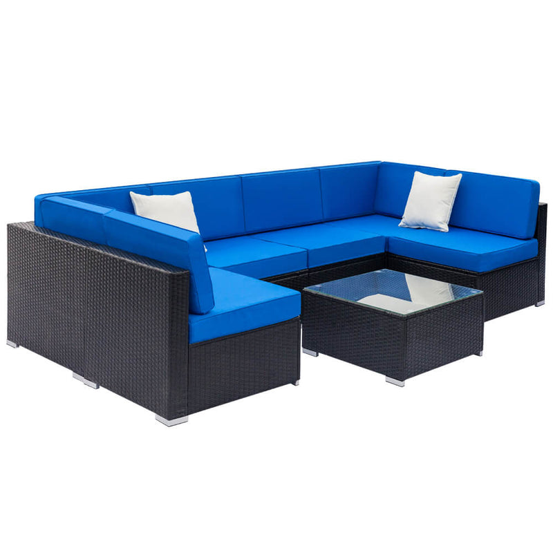 Fully Equipped Weaving Rattan Sofa Set with 2pcs Corner Sofas & 4pcs Single Sofas & 1 pcs Coffee Table Black