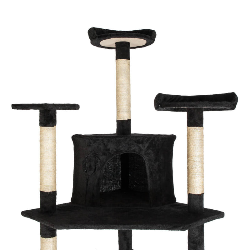 Solid Cute Sisal Rope Plush Cat Climb Tree Cat Tower Black 80 inches