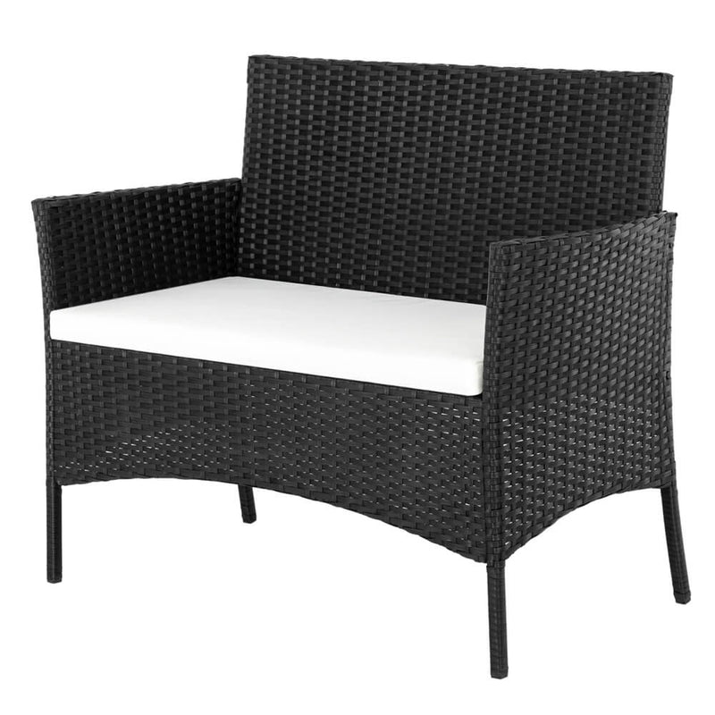 4 Pieces Outdoor Conversation Set Patio Dining Set Rattan Sofa Set Black