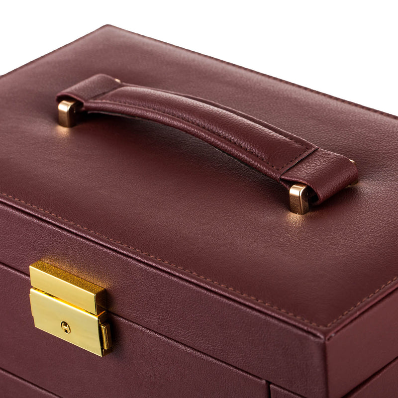 Synthetic Leather Huge Jewelry Box Mirrored Watch Organizer Storage Lockable Gift Case Brown