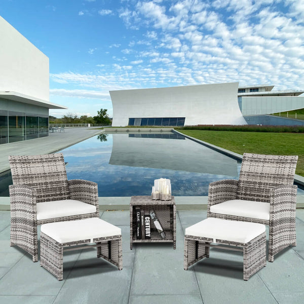 5-Piece Wicker Patio Furniture Set, Rattan Sectional Sofa Chairs Set with Cushions Footstools Coffee Table, Gray Gradient