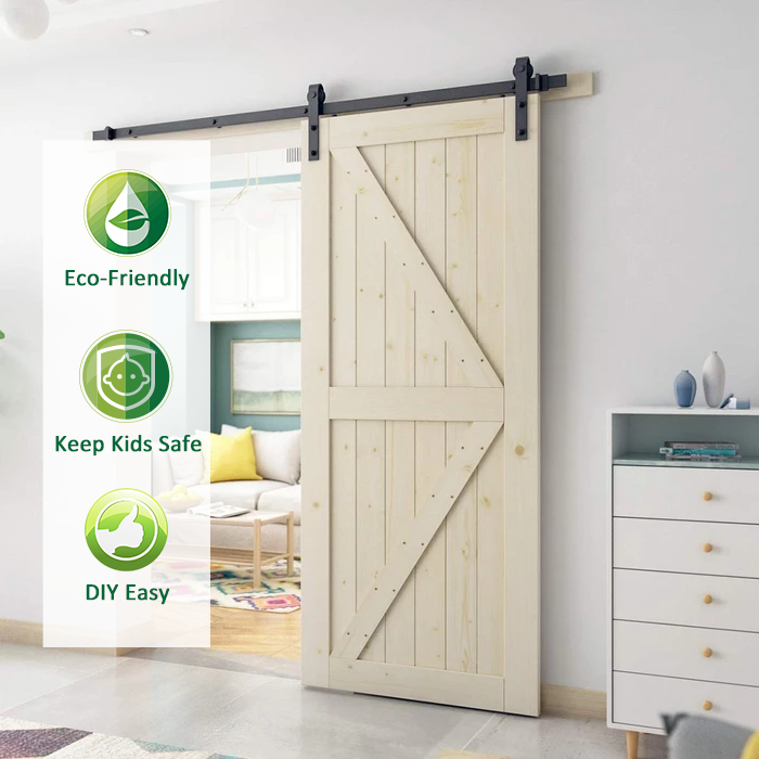Sliding Barn Wood Door Slab Pre-Drilled Unfinished Natural Color Spruce Wood