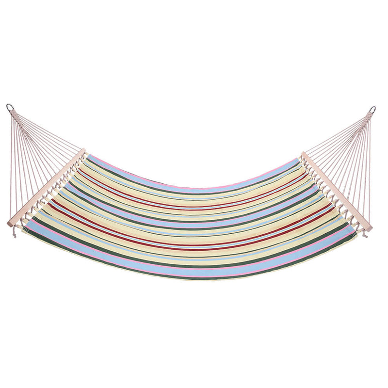 2 Person Double Hammock Bed with Wood Spreader Bar, Portable Patio Swing Hammocks (Beige)