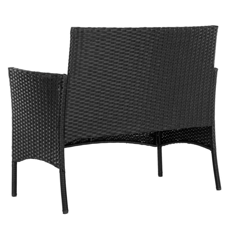 4 Pieces Outdoor Conversation Set Patio Dining Set Rattan Sofa Set Black