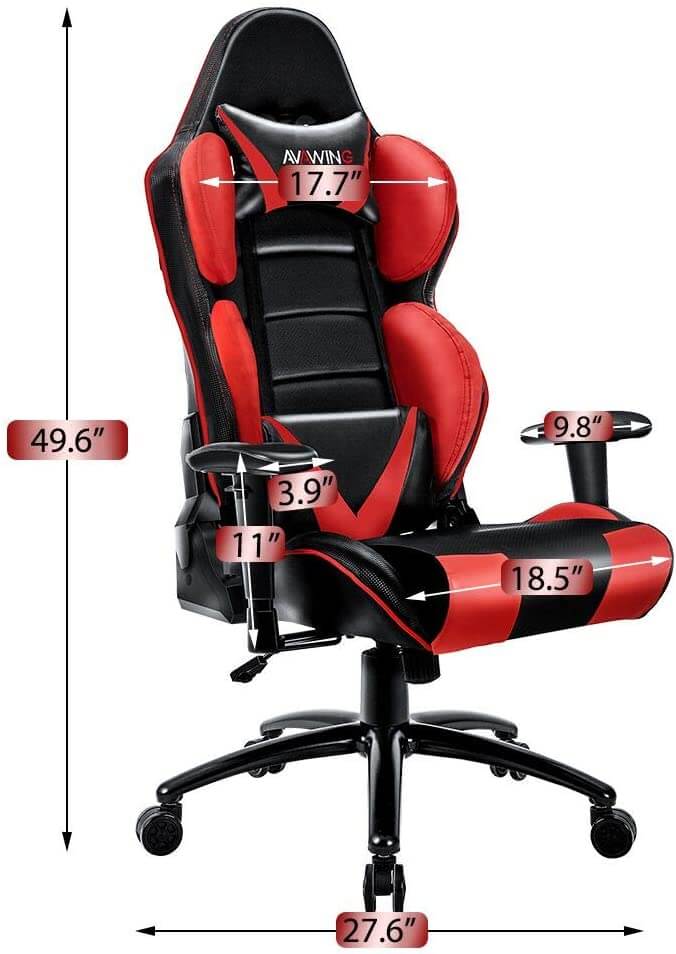 Homhum Ergonomic Reclining Gaming Chair, Leather Racing Chair with High Backrest and Adjustable Seat, E-Sports Chair with Lumbar Pillow, Red