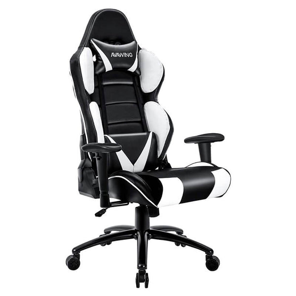 Homhum Ergonomic Reclining Gaming Chair, Leather Racing Chair with High Backrest and Adjustable Seat, E-Sports Chair with Lumbar Pillow, White