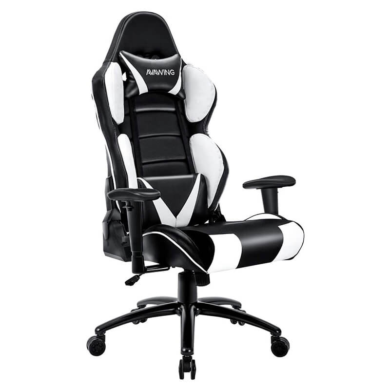 Homhum Ergonomic Reclining Gaming Chair, Leather Racing Chair with High Backrest and Adjustable Seat, E-Sports Chair with Lumbar Pillow, White