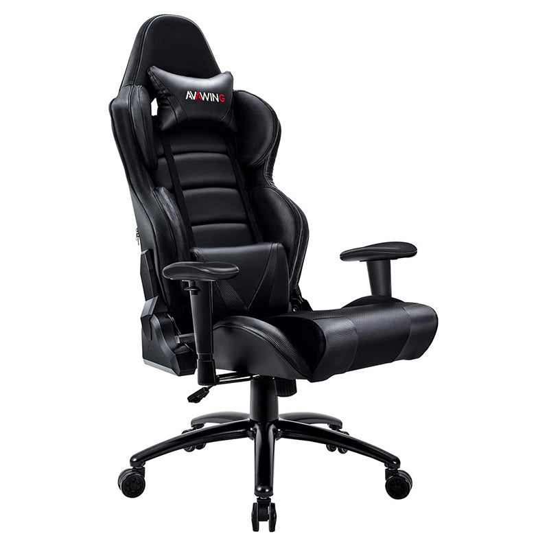 Homhum Ergonomic Reclining Gaming Chair, Leather Racing Chair with High Backrest and Adjustable Seat, E-Sports Chair with Lumbar Pillow, Black