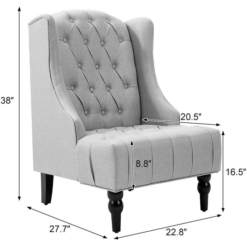 High-Back Fabric Club Chair, Wingback Chair, Modern Accent Chair for Living Room, Bedroom, Gray