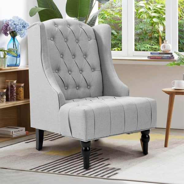 High-Back Fabric Club Chair, Wingback Chair, Modern Accent Chair for Living Room, Bedroom, Gray