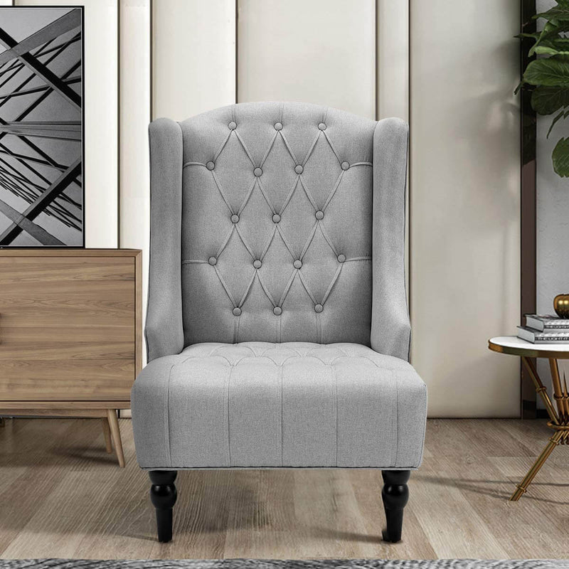 High-Back Fabric Club Chair, Wingback Chair, Modern Accent Chair for Living Room, Bedroom, Gray