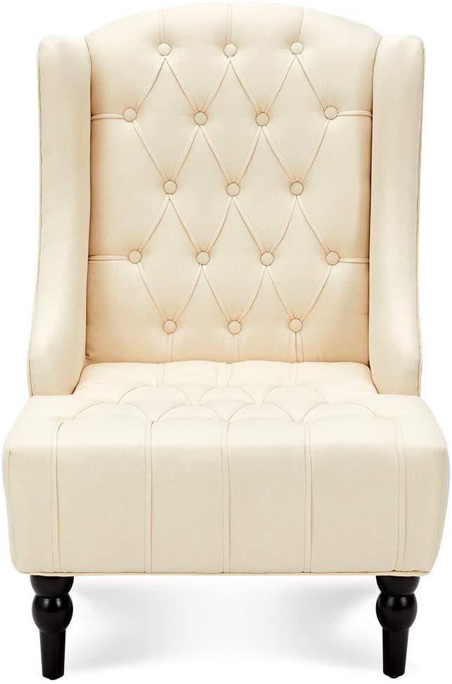 High-Back Fabric Club Chair, Wingback Chair, Modern Accent Chair for Living Room, Bedroom, Creamy White