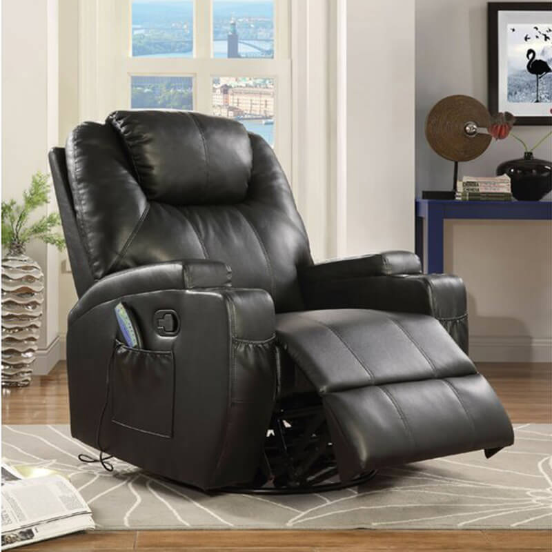 Massage Recliner PU Leather Ergonomic Lounge Heated Chair 360 Degree Swivel Recliner (Black)