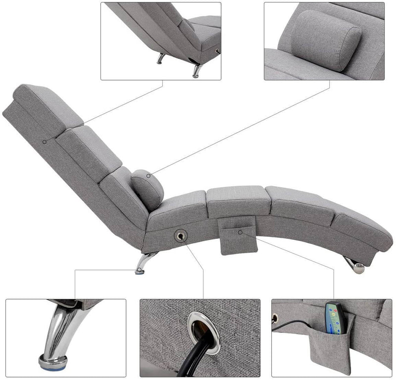 Electric Massage Recliner Chair, Ergonomic Chaise Lounge Massage Recliner, Grey