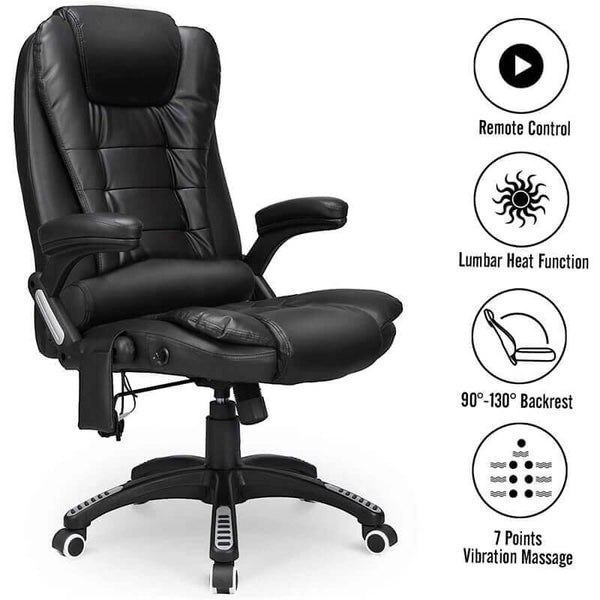 Ergonomic Office Chair High Back PU Leather Computer Chair Height Adjustable Desk Chair Heated Massage Recliner Chair with Lumbar Support, Black