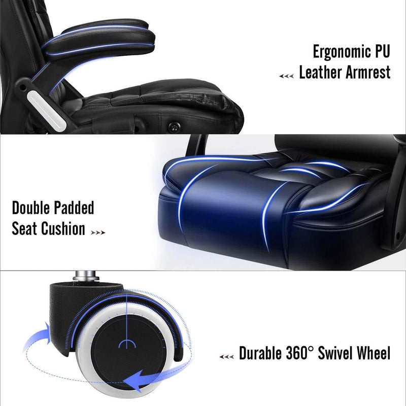 Ergonomic Office Chair High Back PU Leather Computer Chair Height Adjustable Desk Chair Heated Massage Recliner Chair with Lumbar Support, Black