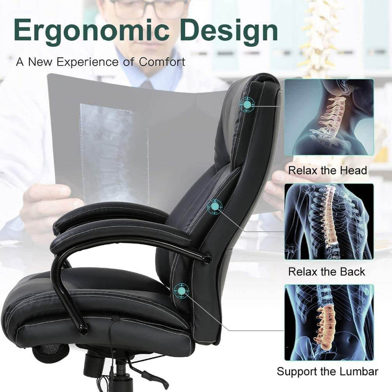 Big and Tall Office Chair 500lb Wide Seat Desk Chair with Lumbar Support, PU Leather Computer Chair