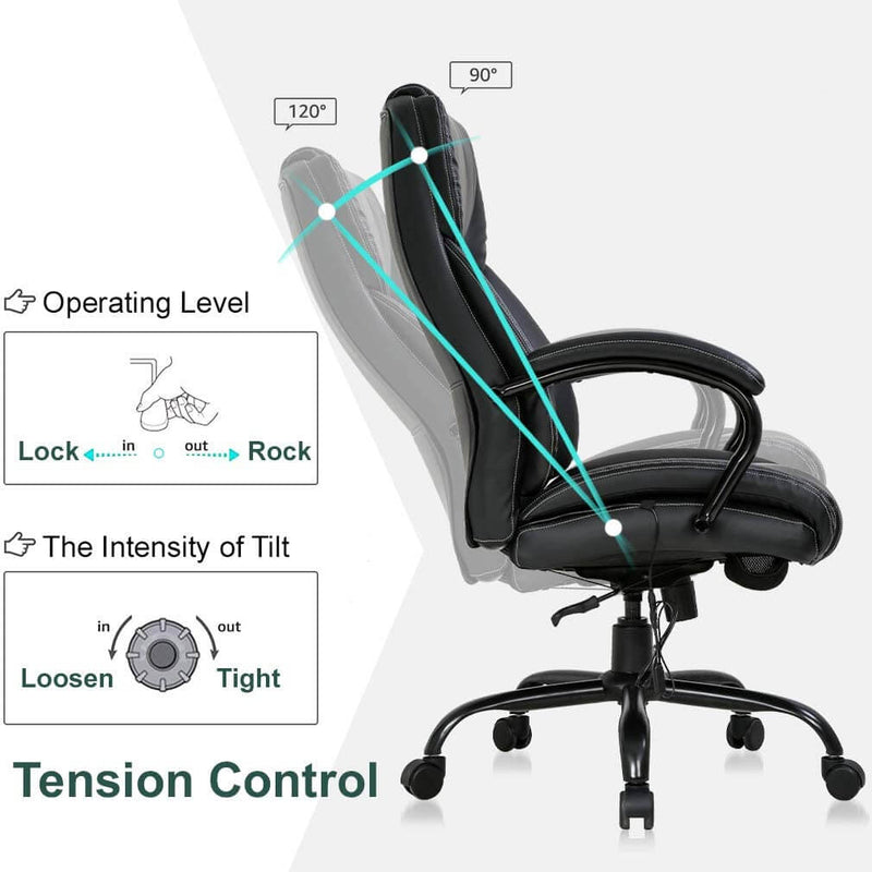 Big and Tall Office Chair 500lb Wide Seat Desk Chair with Lumbar Support, PU Leather Computer Chair