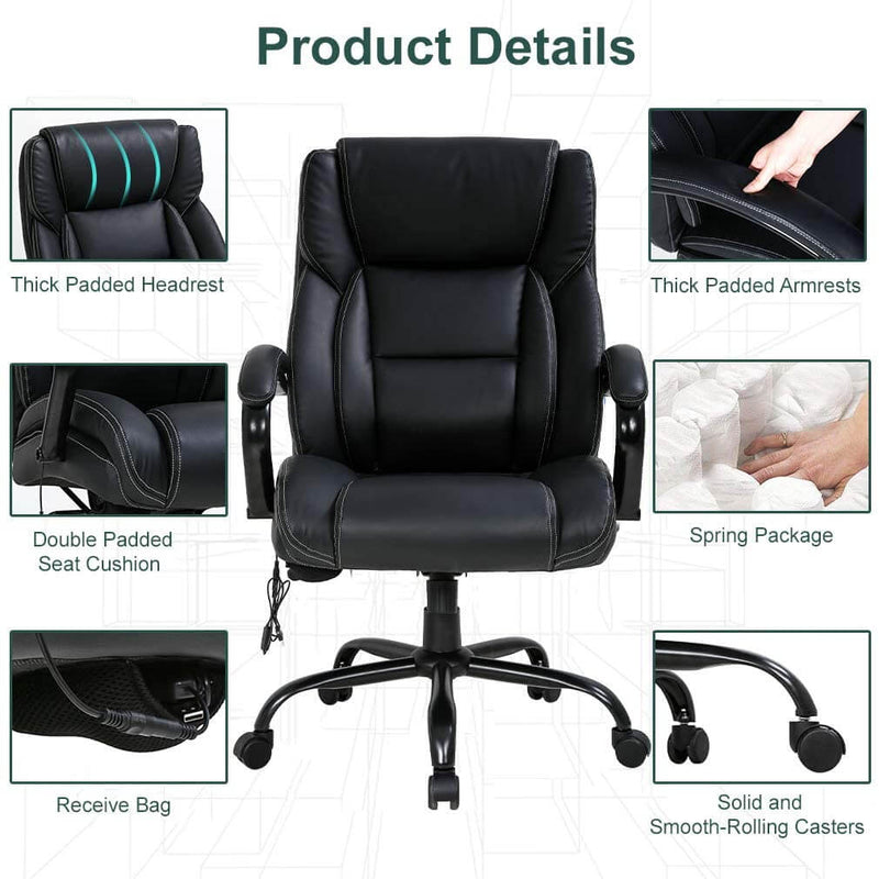 Big and Tall Office Chair 500lb Wide Seat Desk Chair with Lumbar Support, PU Leather Computer Chair